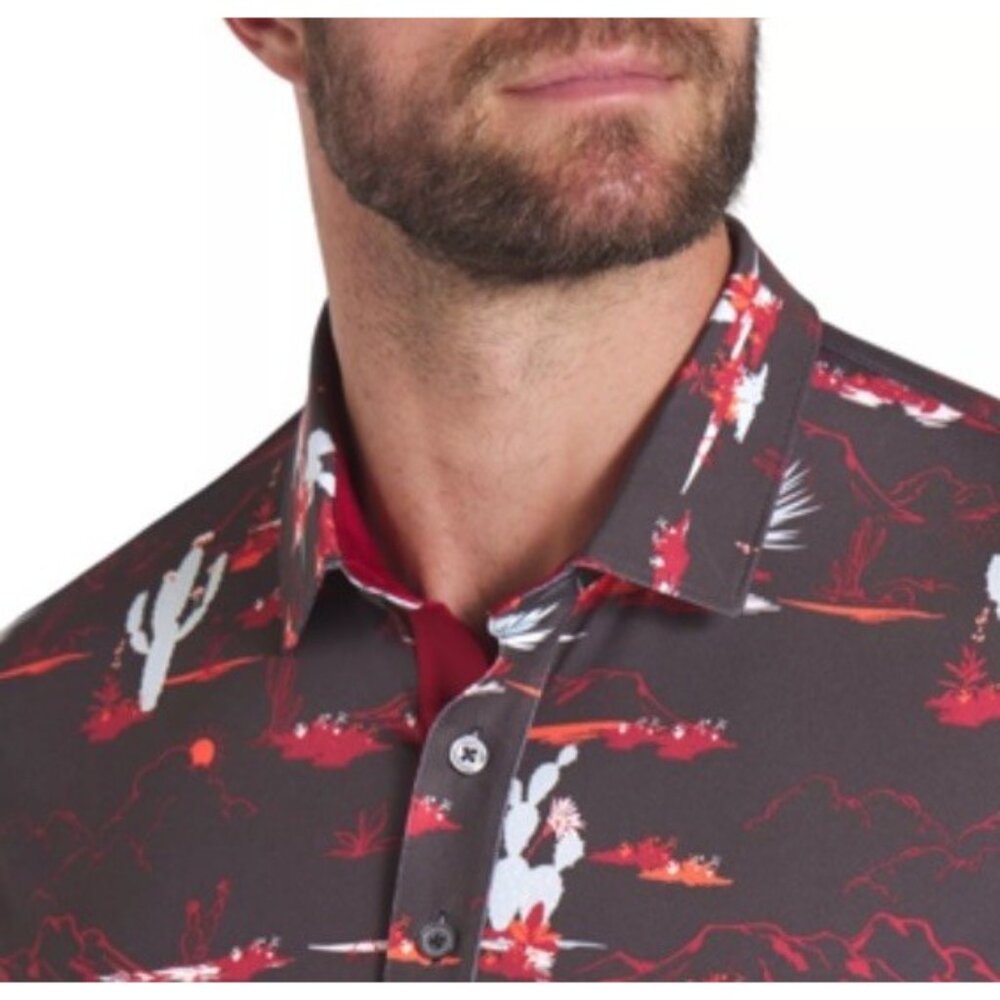 Puma MATTR Bushland Golf Polo Black Intense Red Mountains Desert Cactus Medium - Picture 5 of 5